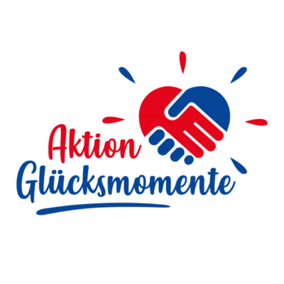 Logo Aktion Glücksmomente mit Herz und Handschlag.